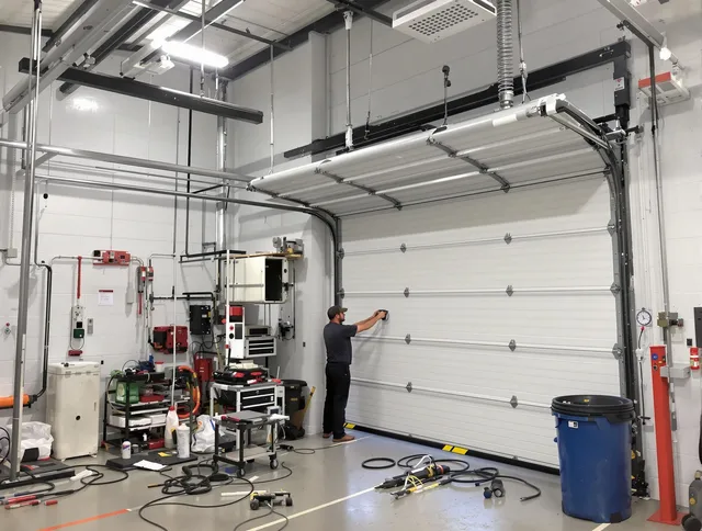 Bell Gardens Garage Door Repair certified technician performing commercial door repair at a Bell Gardens business facility