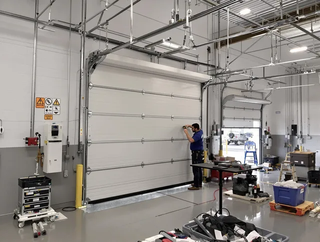 Commercial garage door repair being performed by Bell Gardens Garage Door Repair expert in Bell Gardens