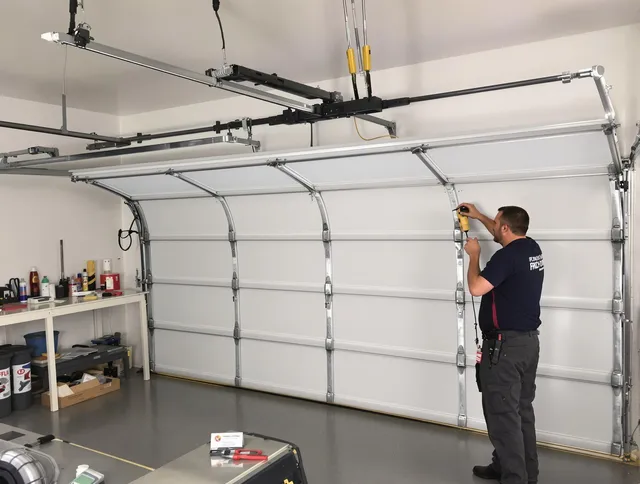 Bell Gardens Garage Door Repair certified technician performing overhead door system repair in Bell Gardens