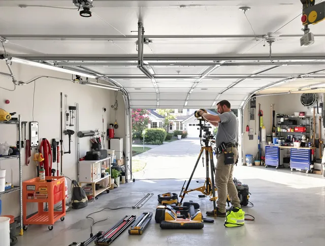 Bell Gardens Garage Door Repair specialist performing laser-guided track alignment in Bell Gardens